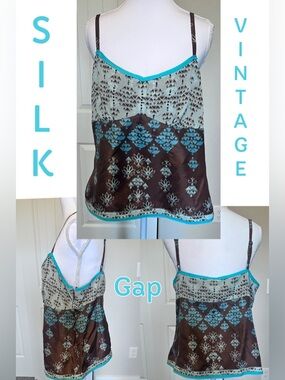 SILK Vintage 2005 GAP Camisole Sequins Side Zipper Adjustable Straps Sz Large